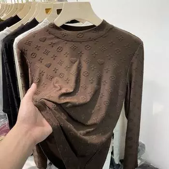 Весенняя тонкая футболка с винтажным принтом для женщин, корейская мода, элегантная мягкая рубашка с низом, женская однотонная офисная повседневная тонкая футболка, новинка 2025 года S белый