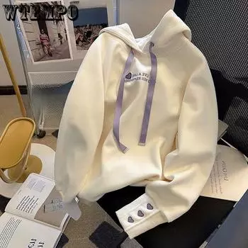 Весенняя тонкая толстовка с капюшоном на завязках с женским принтом в виде букв, с длинными рукавами, свободная повседневная толстовка, куртка M бежевый