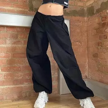 Весенняя уличная одежда, свободные брюки-карго, женские летние модные повседневные однотонные широкие брюки, винтажные брюки с высокой талией Pantalon 24717 S коричневый