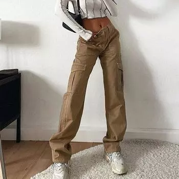 Весенняя уличная одежда, свободные джинсовые джинсы, женские однотонные джинсы с высокой талией, брюки, модные женские однотонные винтажные джинсы-карго 25554 S серый