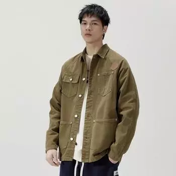 Весенняя универсальная джинсовая куртка American Trend Retro Casual Label с рукавами на плечах, мужская куртка с длинными рукавами 2XL коричневый