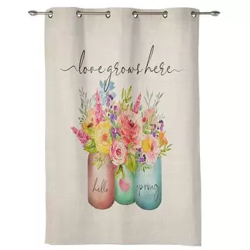 Весенняя ваза с цветами, акварельная оконная занавеска для гостиной, роскошная занавеска с балдахином для спальни, дома, кухни, Декор, занавеска 135W x 60H(cm) x1