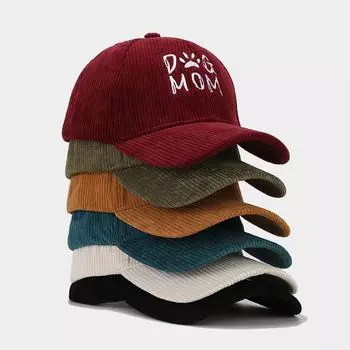 Весенняя вельветовая бейсболка DOG MOM с вышивкой, модная кепка-утконос в корейском стиле, повседневная шляпа от солнца, козырек от солнца one size чёрный
