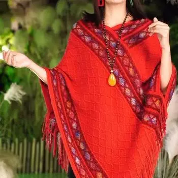 Весенняя верхняя одежда с традиционным пуловером-шалью One Size чёрный