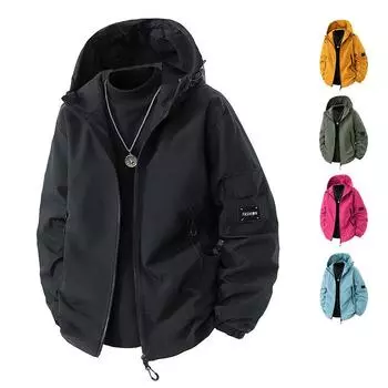 Весенняя ветрозащитная куртка с капюшоном, Рабочая одежда для занятий спортом на открытом воздухе, Американский альпинистский костюм, Тонкая куртка S чёрный