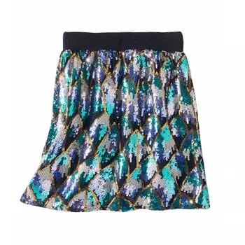 Весенняя вязаная женская мини-юбка по индивидуальному заказу, эластичная высокая талия с блестками, роскошные вечерние юбки трапециевидной формы, сексуальные блестящие C-226 One Size синий