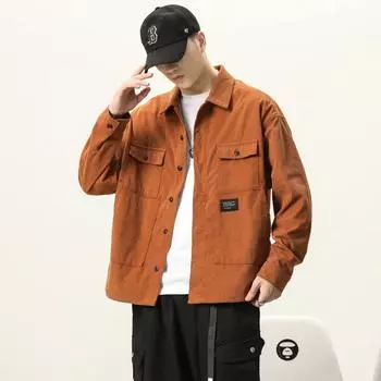 Весенняя высококачественная вафельная рубашка мужская свободная большого размера Fat Tooling Jacket Jack с длинными рукавами американская рубашка Tide M оранжевый