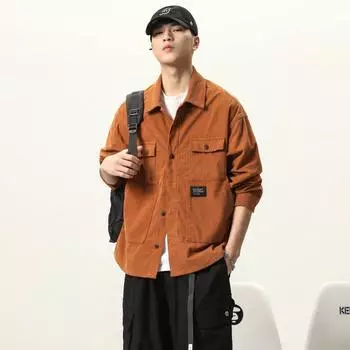 Весенняя высококачественная вафельная рубашка мужская свободная большого размера Fat Tooling Jacket Jack с длинными рукавами американская рубашка Tide M оранжевый