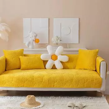 Весенняя жаккардовая диванная подушка, однотонная плюшевая диванная подушка с банановым листом, чехол для дивана для гостиной, нескользящее утолщение 70x70cm 1pcs