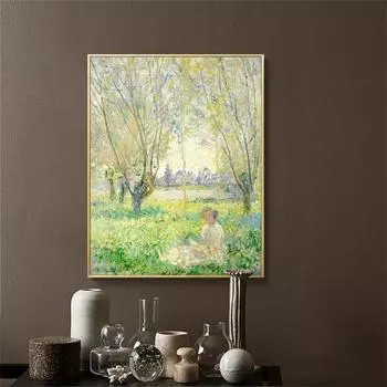 Весенняя женщина Моне, сидящая под ивами, «холст, настенный постер, принт, украшение для гостиной, дома» 21cm30cm NoFrame