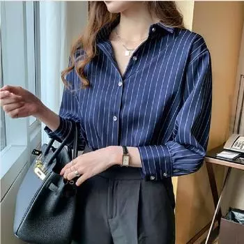 Весенняя женская блузка в стиле ретро в стиле Гонконга, белая полосатая рубашка, дизайн Sense Light, многослойная рубашка для взрослых, удобная женская одежда S белый