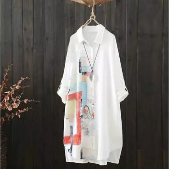 Весенняя женская цветочная свободная рубашка с длинными рукавами Блузки и рубашки S белый