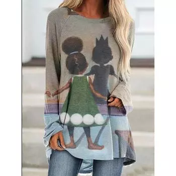 Весенняя женская футболка с круглым вырезом и длинным рукавом, модный принтованный топ, повседневная одежда в стиле Харадзюку 2K Street Style, одежда больших размеров S