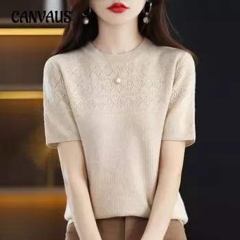 Весенняя женская футболка с круглым вырезом, вязаная футболка, однотонные топы с вырезами, трикотаж S