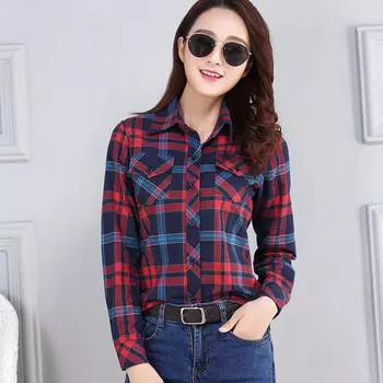 Весенняя женская клетчатая рубашка в стиле пальто, повседневная верхняя одежда M красный