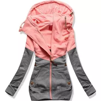 Весенняя женская куртка 2021, модная осенне-зимняя розовая синяя толстовка с капюшоном на молнии, пальто с капюшоном, женское спортивное полерон... S розовый