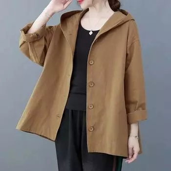 Весенняя женская куртка, свободная, в стиле ретро, повседневная, с капюшоном, ветровка XXL белый