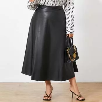 Весенняя женская мода из искусственной кожи, большая длинная юбка с высокой талией, плиссированные однотонные повседневные свободные макси-юбки с высокой талией, большие размеры Celmia FZH 3XL чёрный