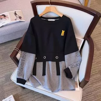 Весенняя женская мода повседневная толстовка с круглым вырезом футболка XXXXL чёрный