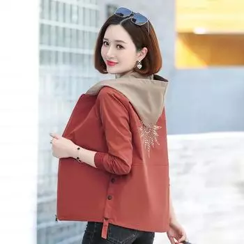 Весенняя женская мода с принтом, двухслойная ветровка с капюшоном, повседневный укороченный топ XXXXL зелёный