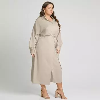 Весенняя женская модная рубашка макси с длинными рукавами с лацканами больших размеров, свободные однотонные платья 4XL зелёный