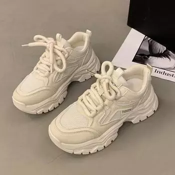 Весенняя женская обувь для папы с дышащей сеткой, новая удобная женская спортивная обувь на толстой подошве со шнуровкой Zapatillas Mujer 35