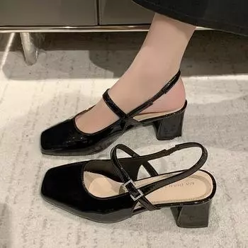 Весенняя женская обувь Мэри Джейн, черная лакированная кожа с квадратным носком, пикантная вечерняя женская обувь на квадратном каблуке, Zapatos Para Mujeres 35