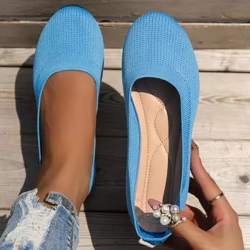 Весенняя женская обувь на плоской подошве, 2024 г., вязаные носки, кроссовки, дышащие женские лоферы без шнуровки, с круглым носком, размеры 36–43, легкие туфли больших размеров 36 бежевый