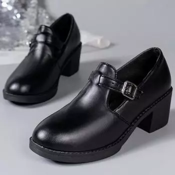 Весенняя женская обувь высокого качества, модная, новая, квадратный каблук, круглая головка, нескользящая пряжка, однотонная женская обувь 36