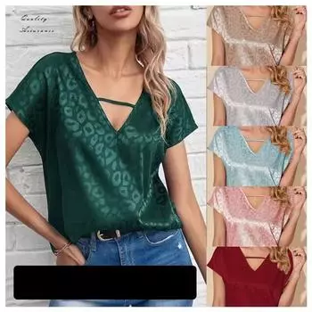 Весенняя женская одежда Color Ding V-образный вырез атласный топ свободного кроя женская одежда футболки женские S зелёный