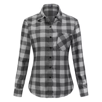 Весенняя женская повседневная клетчатая рубашка с длинным рукавом