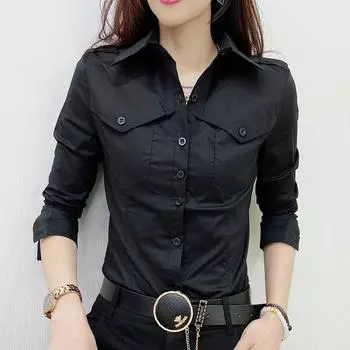 Весенняя женская повседневная однотонная рубашка с лацканами и длинным рукавом XXXXL белый