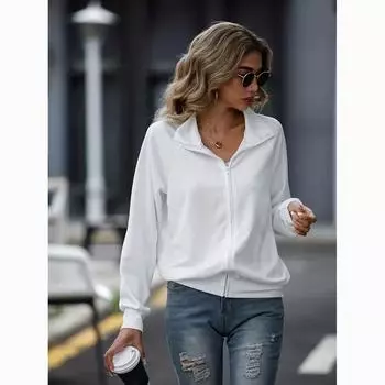 Весенняя женская повседневная однотонная свободная трикотажная куртка с длинным рукавом XXL белый