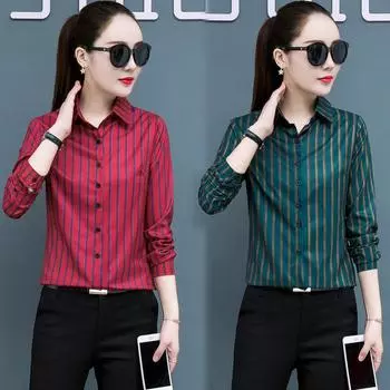 Весенняя женская повседневная рубашка в полоску с длинным рукавом XXXXXL красный