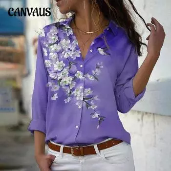 Весенняя женская рубашка больших размеров с цветочным принтом и лацканами с длинным рукавом и 3D-принтом 3XL