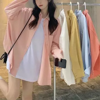 Весенняя женская рубашка фруктового цвета, новый свободный топ с длинными рукавами, женское ленивое и универсальное пальто, модная женская одежда S розовый