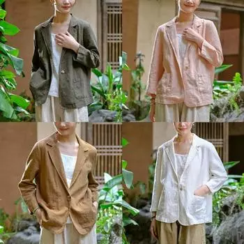 Весенняя женская рубашка из хлопка и льна с литературой и искусством, повседневная свободная рубашка с воротником большого формата, женская льняная потертая песчаная стирка снаружи One Size