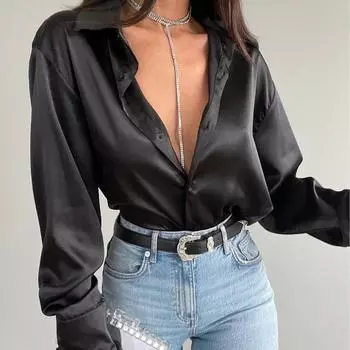 Весенняя женская рубашка свободного кроя с длинным рукавом и лацканами на пуговицах S белый