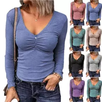 Весенняя женская сексуальная тонкая футболка, однотонная футболка с длинными рукавами, топы больших размеров XL чёрный