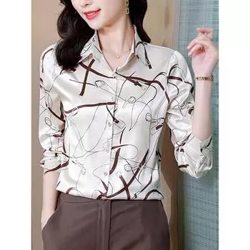 Весенняя женская шелковая блузка, модные атласные винтажные женские топы с длинными рукавами, элегантные топы, женские топы, женская одежда 3XL чёрный