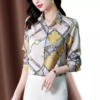 Весенняя женская шелковая блузка, модные атласные винтажные женские топы с длинными рукавами, элегантные топы, женские топы, женская одежда M жёлтый