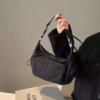 Весенняя женская сумка с несколькими карманами, сумка-локомотив, интернет-знаменитость, тот же супер-огонь, однотонная, Spice Girl, универсальная сумка подмышкой 26*8*14 чёрный