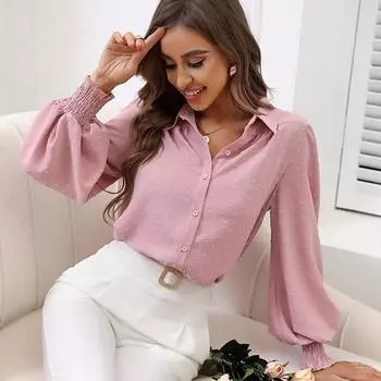Весенняя женская свободная и удобная рубашка с лацканами, повседневная однотонная рубашка с рукавами-фонариками S белый