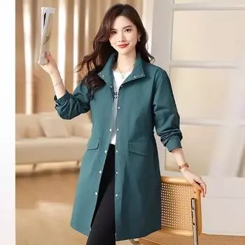 Весенняя женская верхняя одежда свободная ветровка с воротником-стойкой тонкая куртка женская XXXL зелёный