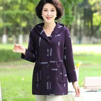 Весенняя женская ветровка средней длины, модная куртка среднего возраста с капюшоном, тонкая куртка на шнурке 6XL синий