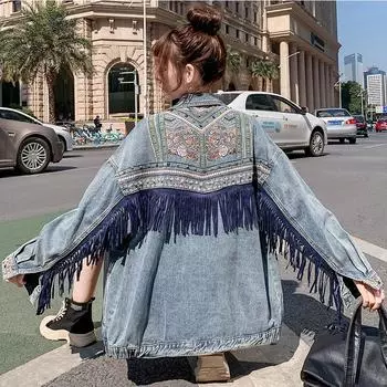 Весенняя женская винтажная джинсовая куртка с вышивкой XXXXXL синий