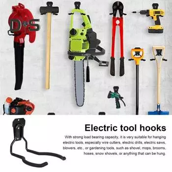 Вешалка для электроинструментов Настенные крючки для гаража Нержавеющее ПВХ-покрытие Простая установка Прочная несущая нагрузка Подвеска для триммера на веревке Универсальные крючки Органайзеры 1pc чёрный