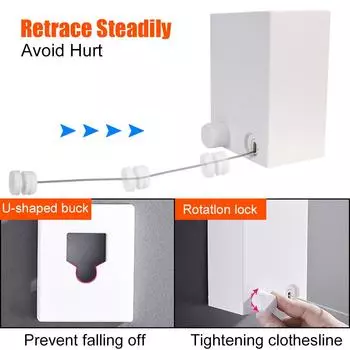 Вешалка для белья для сушки белья на стену длиной 4 м для помещений и улицы, веревка для сушки белья, невидимые веревки для сушки белья на балконе, выдвижная бельевая веревка белый