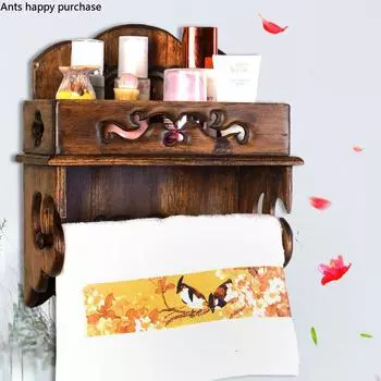 Вешалка для бумажных полотенец из цельного дерева, держатель рулона, винтажная коробка для салфеток в ванной, полка для косметики, держатель для туалетной бумаги ручной работы