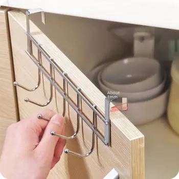 Вешалка для дверцы шкафа с 5 крючками: Креативные, не оставляющие следов липкие крючки для кухни или стены - органайзер для одежды и аксессуаров Silver